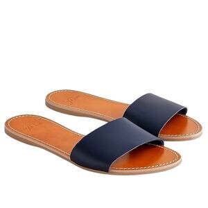 J. Crew Capri Slide Sandals in Vachetta Leather Italy Navy Blue Strap Size 11